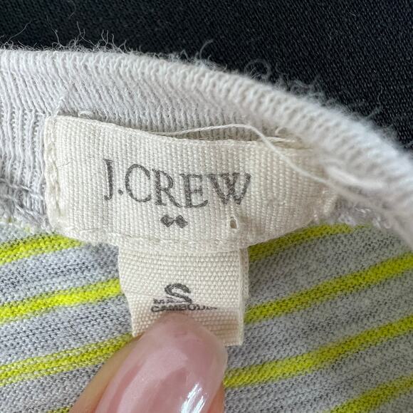 J Crew Woman Gray Yellow Striped Henley Half Button Tank Shirt Top Size S Small - Picture 7 of 9